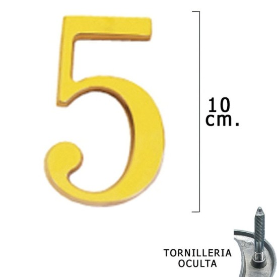Numero Latón "5" 10 cm, con Tornilleria Oculta (Blister 1 Pieza) al por Mayor | Almacén de Ferretería