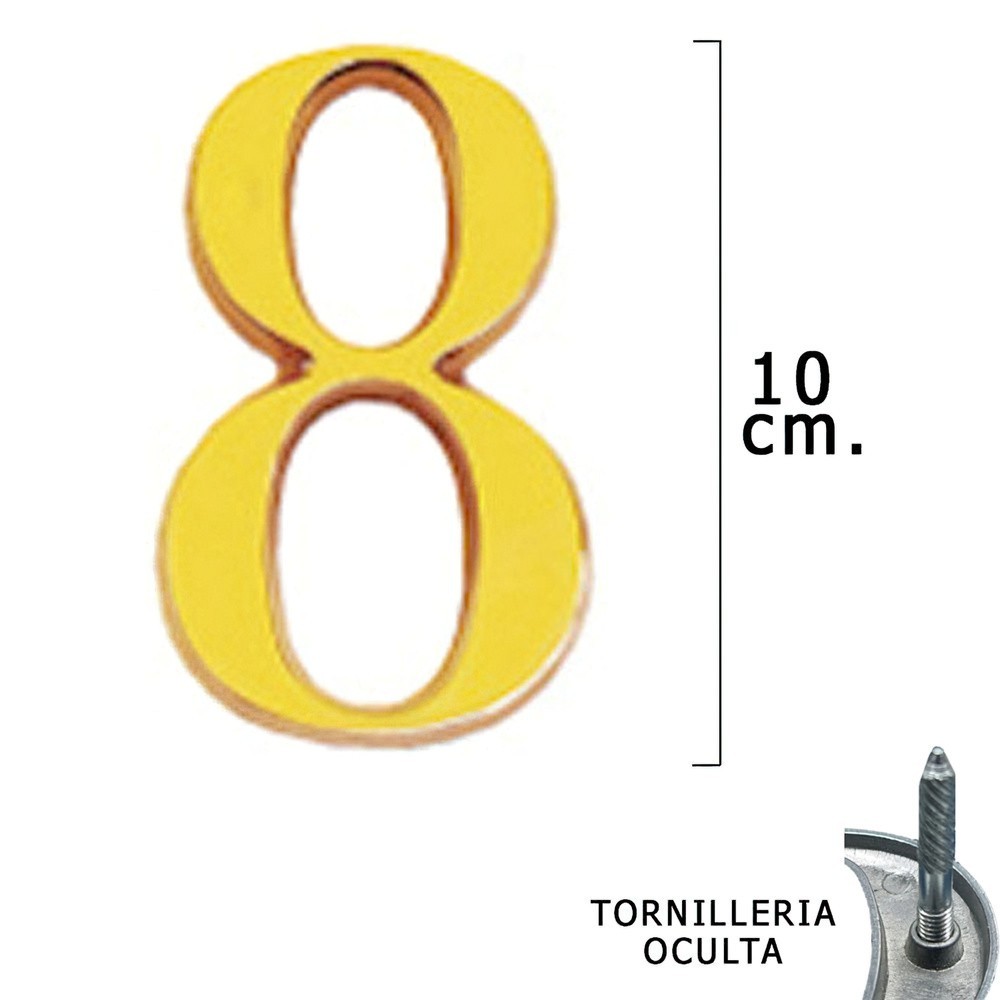 Numero Latón "8" 10 cm, con Tornilleria Oculta (Blister 1 Pieza) al por Mayor | Almacén de Ferretería
