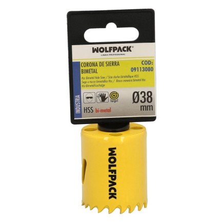 Corona Sierra Bimetal Ø 38 mm, Templado Termico, Base Reforzada, Corona Madera, Broca Agujeros Madera, Acero, Hierro, Plasticos