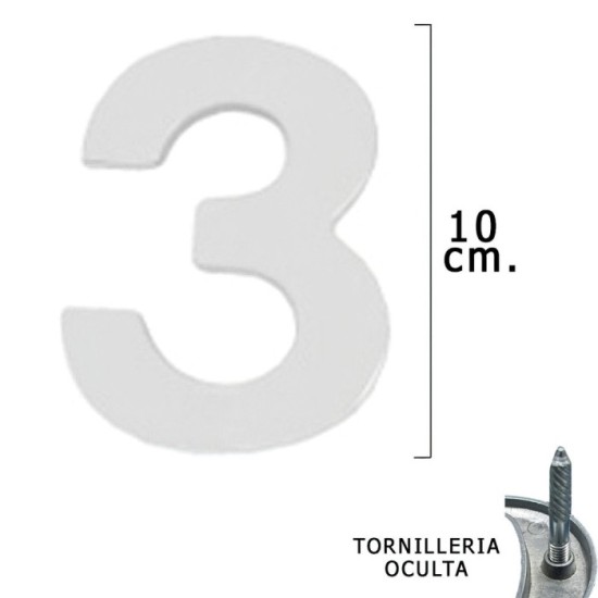 Numero Metal "3" Plateado Mate 10 cm, con Tornilleria Oculta (Blister 1 Pieza) al por Mayor | Almacén de Ferretería