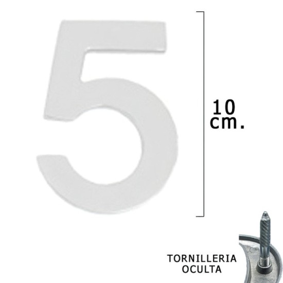 Numero Metal "5" Plateado Mate 10 cm, con Tornilleria Oculta (Blister 1 Pieza) al por Mayor | Almacén de Ferretería