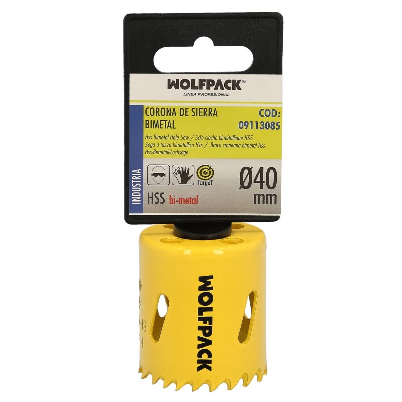 Corona Sierra Bimetal Ø 40 mm, Templado Termico, Base Reforzada, Corona Madera, Broca Agujeros Madera, Acero, Hierro, Plasticos