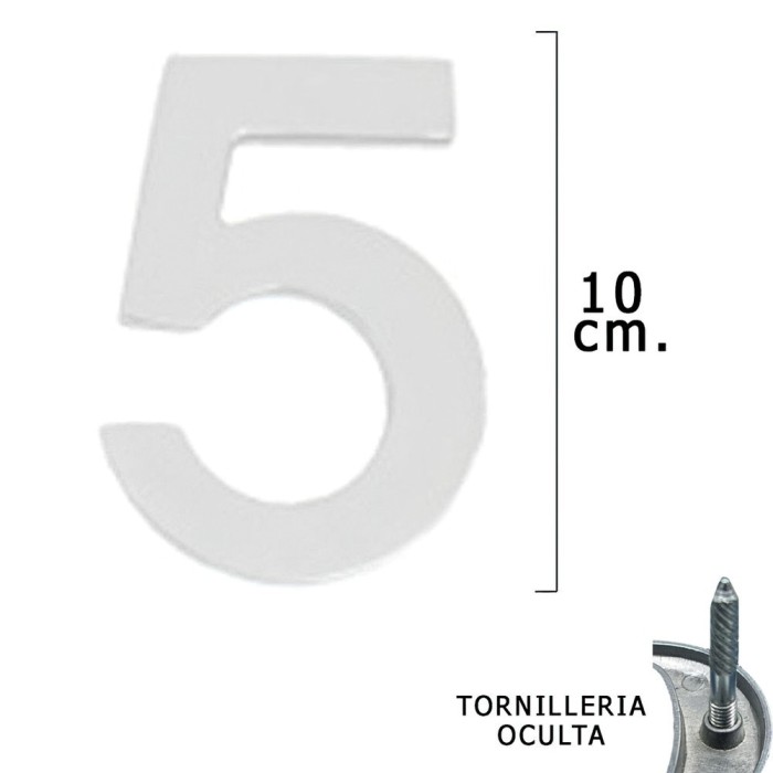 Numero Metal "5" Plateado Mate 10 cm, con Tornilleria Oculta (Blister 1 Pieza) al por Mayor | Almacén de Ferretería