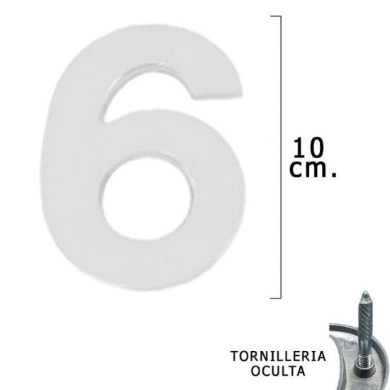 Numero Metal "6" Plateado Mate 10 cm, con Tornilleria Oculta (Blister 1 Pieza) al por Mayor | Almacén de Ferretería
