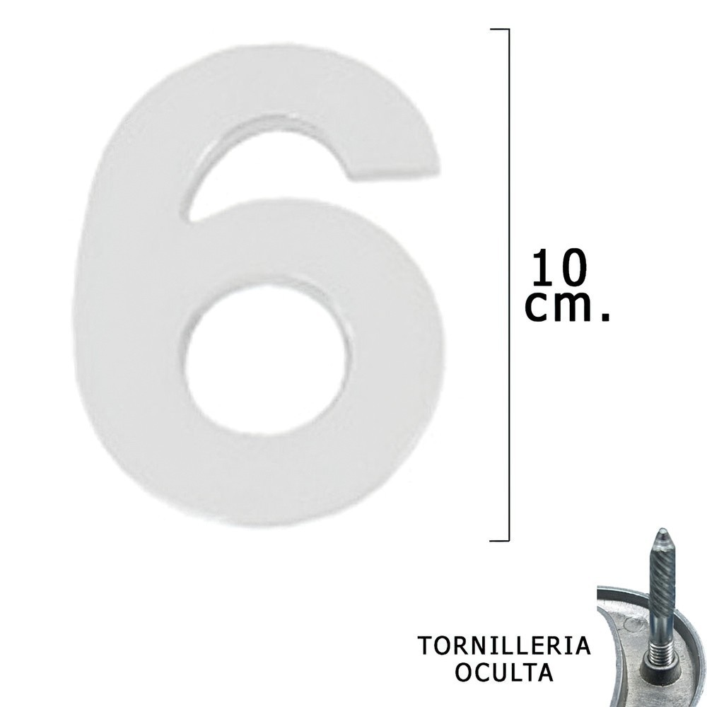 Numero Metal "6" Plateado Mate 10 cm, con Tornilleria Oculta (Blister 1 Pieza) al por Mayor | Almacén de Ferretería