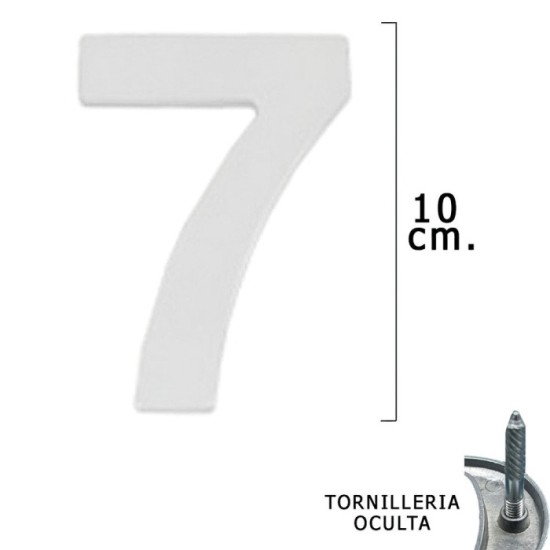 Numero Metal "7" Plateado Mate 10 cm, con Tornilleria Oculta (Blister 1 Pieza) al por Mayor | Almacén de Ferretería