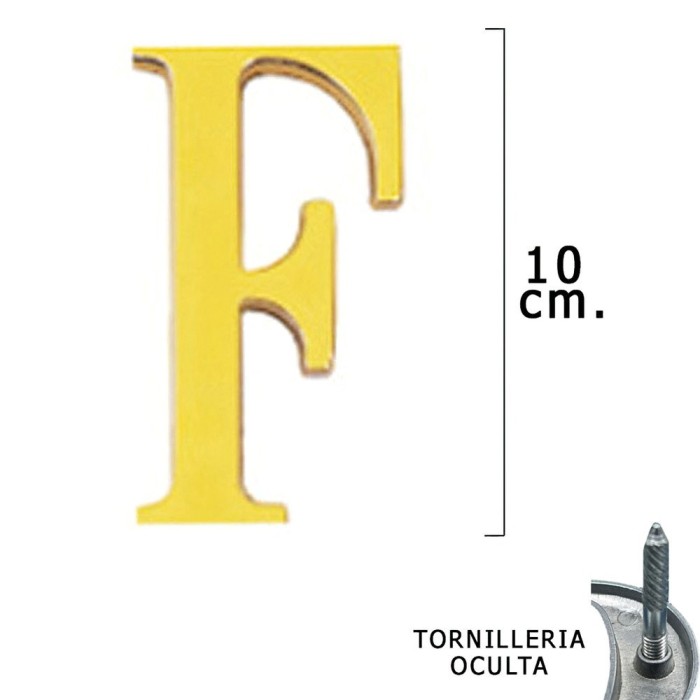 Letra Latón "F" 10 cm, con Tornilleria Oculta (Blister 1 Pieza) al por Mayor | Almacén de Ferretería