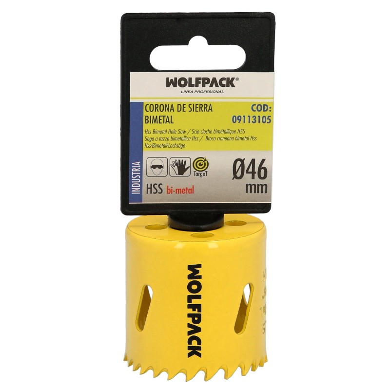 Corona Sierra Bimetal Ø 46 mm, Templado Termico, Base Reforzada, Corona Madera, Broca Agujeros Madera, Acero, Hierro, Plasticos