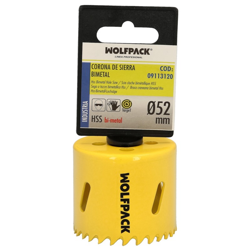 Corona Sierra Bimetal Ø 52 mm, Templado Termico, Base Reforzada, Corona Madera, Broca Agujeros Madera, Acero, Hierro, Plasticos