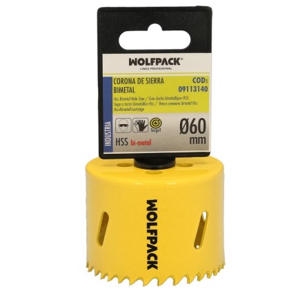 Corona Sierra Bimetal Ø 60 mm, Templado Termico, Base Reforzada, Corona Madera, Broca Agujeros Madera, Acero, Hierro, Plasticos
