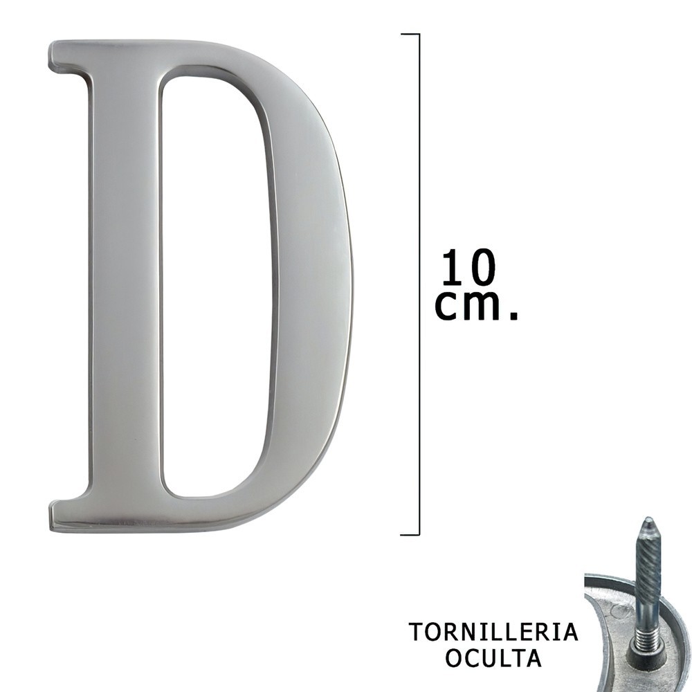 Letra Metal "D" Plateada Mate 10 cm, con Tornilleria Oculta (Blister 1 Pieza) al por Mayor | Almacén de Ferretería