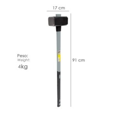 Maza Con Mango Fibra Vidrio 4 Kg, Cabeza Forjada, Con Anillo Anti Vibración, Maza / Porro