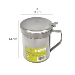 Grasera Acero Inoxidable Para Carne, Aceitera Aceite Usado 1,0 Lts, Con Colador y Tapa, Recipiente Reciclaje Aceite Usado Carne