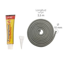 Kit Reparacion Estufas/Chimeneas, Cola Refractaria y Cordon Fibra Vidrio 10 mm, x 2,5 m,
