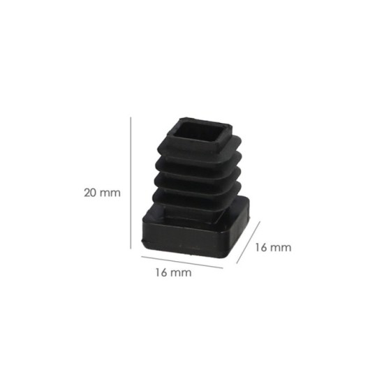 Contera Interior Plastico Cuadrada 16x16 mm, Color Negro, Bolsa 200 Unidades, Contera Mesa, Silla, Muebles, Estanteria al por Ma
