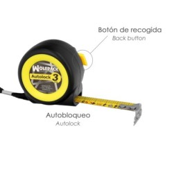 Flexometro Sistema Autolock Con Freno Automatico Longitud 3 Metros Ancho Cinta 16 mm, Magnetico, Cinta Metrica Freno Automatico