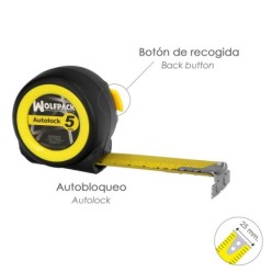 Flexometro Sistema Autolock Con Freno Automatico Longitud 5 Metros Ancho Cinta 25 mm, Magnetico, Cinta Metrica Freno Automatico