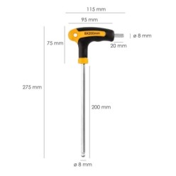 Llave Allen Con Bola Mango Bimaterial "Soft Touch" Forma T 8,0 mm, Acero Cromo Vanadio, Destornillador allen, llave hexagonal