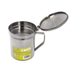 Grasera Acero Inoxidable Para Carne, Aceitera Aceite Usado 0,5 lts, Con Colador y Tapa, Recipiente Reciclaje Aceite Usado Carne