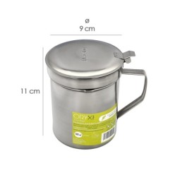 Grasera Acero Inoxidable Para Pescado Aceitera Aceite Usado 0,5 L, Con Colador y Tapa, Recipiente Reciclaje Aceite Usado Pescado