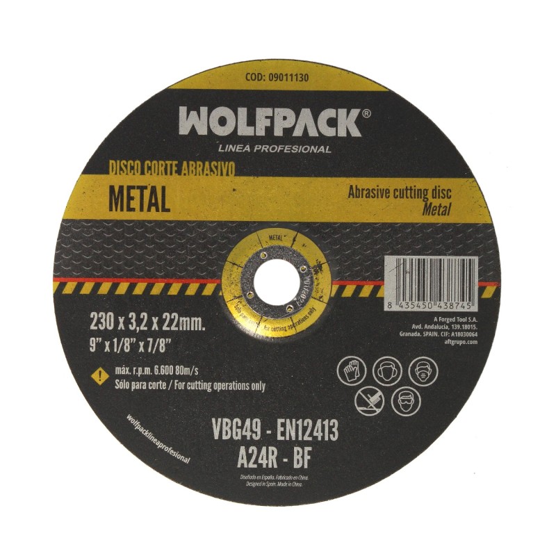 Disco Corte Abrasivo Metal Ø 230 x Ø 22 mm, Espesor 3,2 mm,Disco Radial / Amoladora Universal