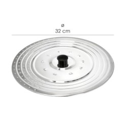 Tapadera Multiusos Acero Inoxidable Ø 32 cm, Uso Tapa Anti Salpicaduras y Escurridor, Tapadera Adpatable Diferentes Medidas