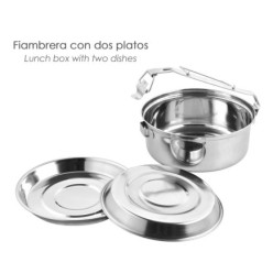 Fiambrera Metalica De Acero Inoxidable Con 2 Platos Ø 18 cm, Lunch Box, Fiambrera Metalica, Porta Alimentos Metalico,