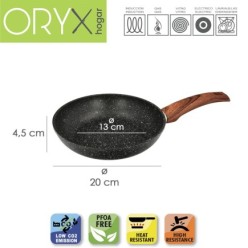 Sarten Aluminio Forjado Antiadherente Ø 20 x 4,5 cm, Mango Engomado / 5 capas / Acabado Piedra / Apta Para Todo Tipo de Cocinas