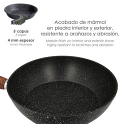 Sarten Aluminio Forjado Antiadherente Ø 20 x 4,5 cm, Mango Engomado / 5 capas / Acabado Piedra / Apta Para Todo Tipo de Cocinas