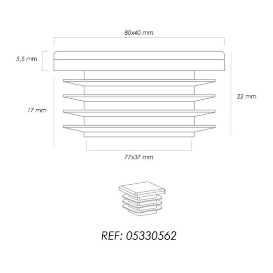 Contera Plástico Rectangular Interior, Color Negro 80x40 mm Bolsa 100 Unidades, al por Mayor | Almacén de Ferretería