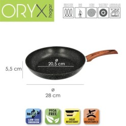 Sarten Aluminio Forjado Antiadherente Ø 28 x 5,5 cm, Mango Engomado / 5 capas / Acabado Piedra / Apta Para Todo Tipo de Cocinas