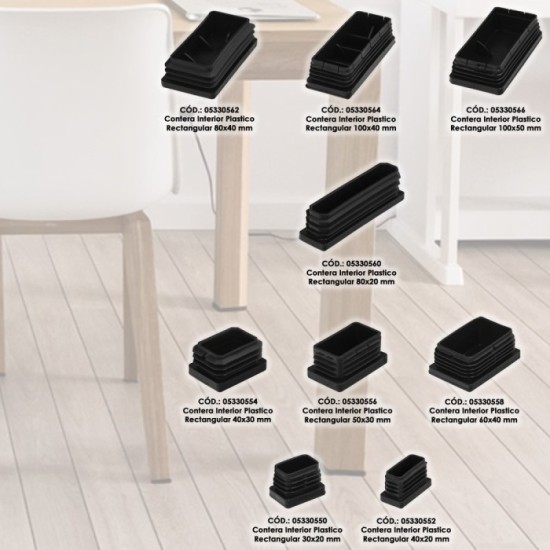 Contera Plástico Rectangular Interior, Color Negro 100x40 mm Bolsa 25 Unidades, al por Mayor | Almacén de Ferretería
