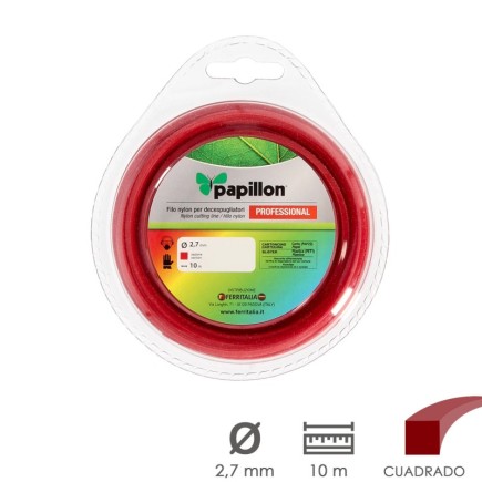 Hilo Nylon Desbrozadoras Cuadrado Profesional Ø 2,7 mm, Rollo 10 metros, Hilo Nylon Corte Desbrozadores Hierba, Jardin, Maleza
