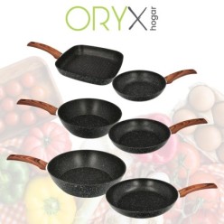 Sarten Aluminio Forjado Antiadherente 24x24x4,5 cm, Mango Engomado / 5 capas / Acabado Piedra / Todo Tipo de Cocinas / Grill