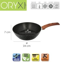 Sarten Aluminio Forjado Antiadherente Ø 24 x 7 cm, Mango Engomado / 5 capas / Acabado Piedra / Apta Para Todo Tipo de Cocinas