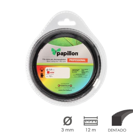 Hilo Nylon Desbrozadoras Cuadrado Dentado Profesional Ø 3,0 mm, Rollo 12 metros, Hilo Nylon Corte Desbrozadores Hierba,