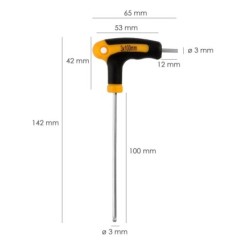 Llave Allen Con Bola Mango Bimaterial "Soft Touch" Forma T 3,0 mm, Acero Cromo Vanadio, Destornillador allen, llave hexagonal