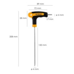 Llave Allen Con Bola Mango Bimaterial "Soft Touch" Forma T 4,0 mm, Acero Cromo Vanadio, Destornillador allen, llave hexagonal
