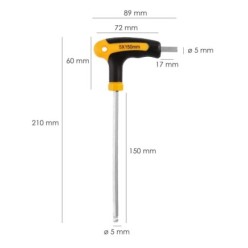 Llave Allen Con Bola Mango Bimaterial "Soft Touch" Forma T 5,0 mm, Acero Cromo Vanadio, Destornillador allen, llave hexagonal