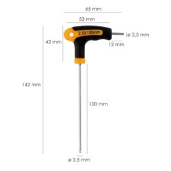 Llave Allen Con Bola Mango Bimaterial "Soft Touch" Forma T 2,5 mm, Acero Cromo Vanadio, Destornillador allen, llave hexagonal