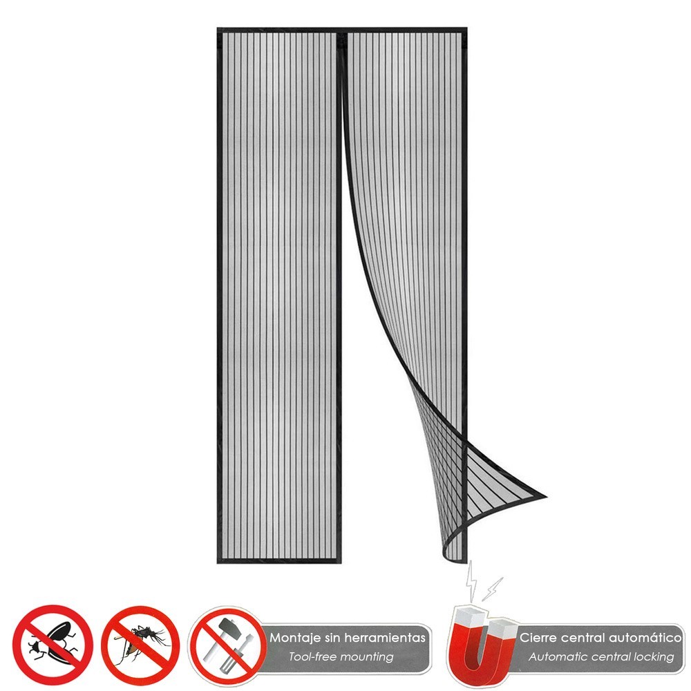 Cortina Mosquitera Para Puertas Con Cierre Central Magnetico Automatico 120 x 240 (Alt,) cm, Color Negro, al por Mayor | Almacén