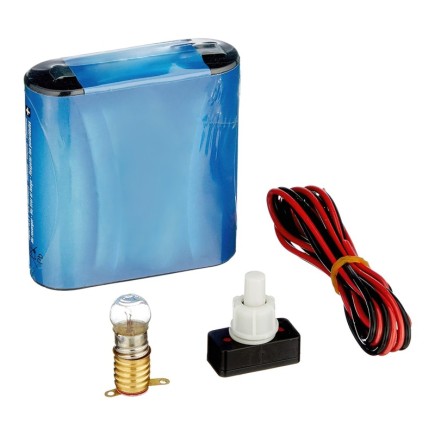 Kit Eléctrico Escolar, Set para el Colegio, Pila Petaca 4,5V, Interruptor 220V, Cable y Bombilla,