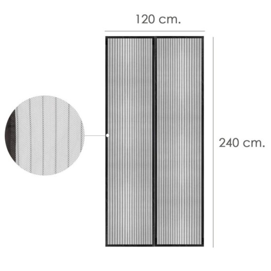 Cortina Mosquitera Para Puertas Con Cierre Central Magnetico Automatico 120 x 240 (Alt,) cm, Color Negro, al por Mayor | Almacén