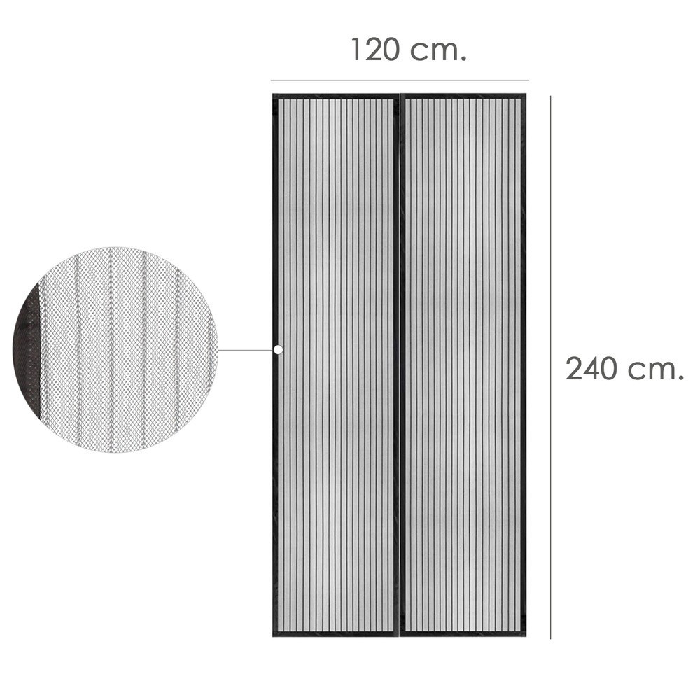 Cortina Mosquitera Para Puertas Con Cierre Central Magnetico Automatico 120 x 240 (Alt,) cm, Color Negro, al por Mayor | Almacén