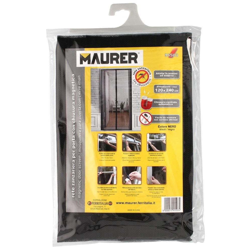 Cortina Mosquitera Para Puertas Con Cierre Central Magnetico Automatico 120 x 240 (Alt,) cm, Color Negro, al por Mayor | Almacén