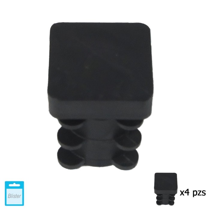 Contera Cuadrada Interior Negra 16x16 mm, Blister 4 piezas, al por Mayor | Almacén de Ferretería