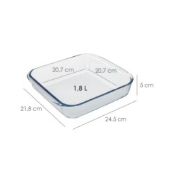 Fuente Horno Cristal Borosilicato Cuadrada 1,1L, 20,7x20,7 cm, Ideal Meclas, Ensaladas, Postres, Cocina, Resposteria, Libre BPA