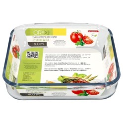 Fuente Horno Cristal Borosilicato Cuadrada 1,1L, 20,7x20,7 cm, Ideal Meclas, Ensaladas, Postres, Cocina, Resposteria, Libre BPA