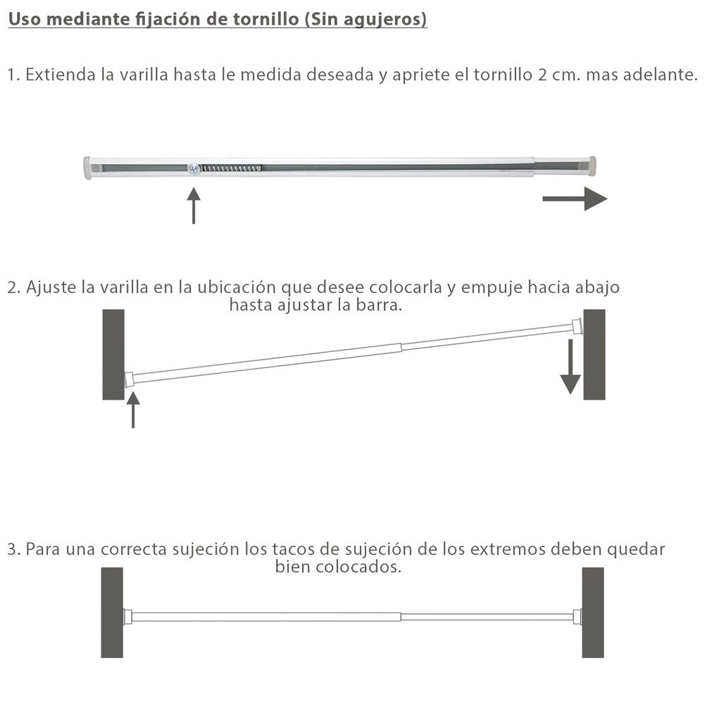 Barra Visillo Extensible 52,5/90 cm, Con Muelle Presion Ajustable  (1 Pieza) al por Mayor | Almacén de Ferretería