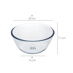 Bol De Cristal, Ideal Para Mezclas, 2,5 Litros, Libre BPA, Cristal De Borosilicato,Ensaladas, Postres, Cocina, Resposteria